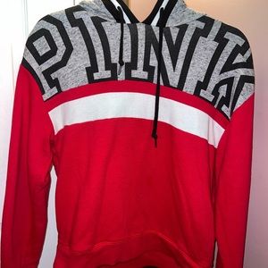 Red hoodie with grey and black detail